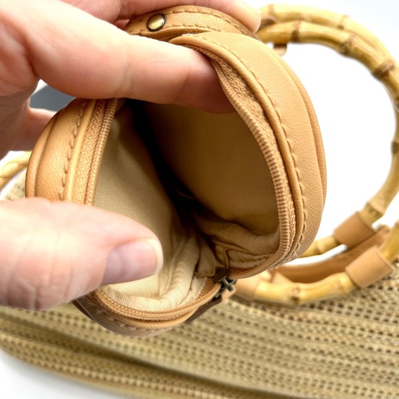 Woven Straw‎ Satchel Bamboo Handle Shoulder Bag with Coin Purse Y2K - Picture 10 of 11